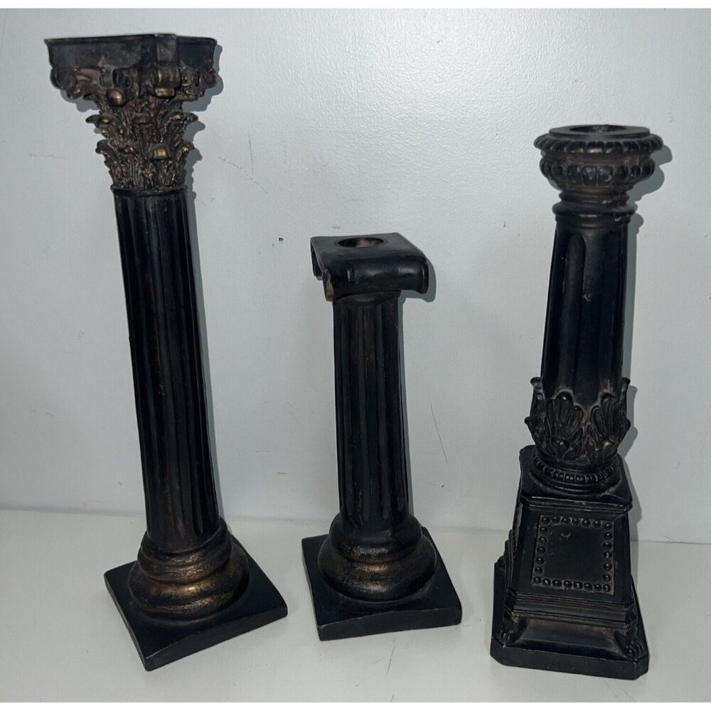 VINTAGE Candlesticks Greek Columns Taper Candle Holders Sticks Black Gothic Goth